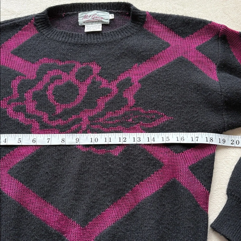 Vintage Phil Carry 1980s Sweater Jumper Acrylic Nylon Medium Black Fuchsia - Picture 5 of 9